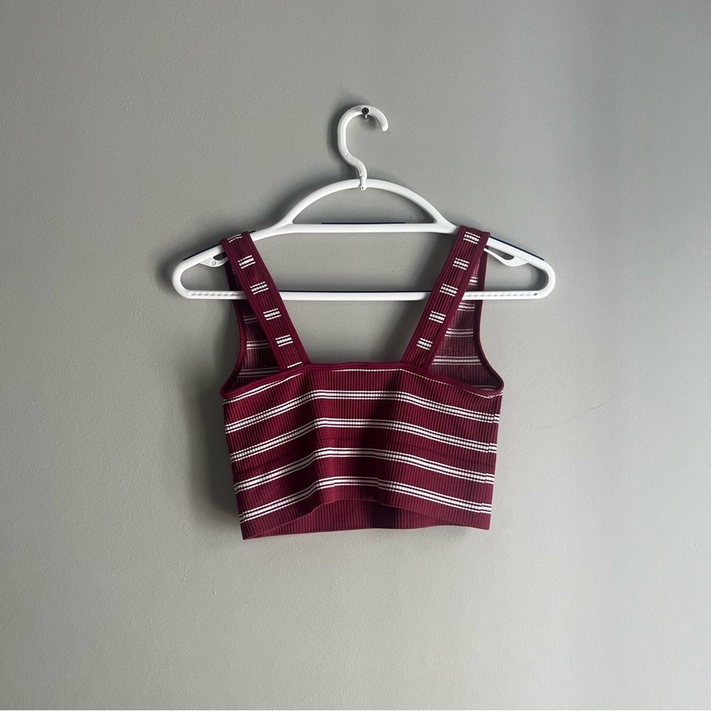 women’s small ribbed striped red and white no boundaries tank top stretchy crop - Picture 3 of 4